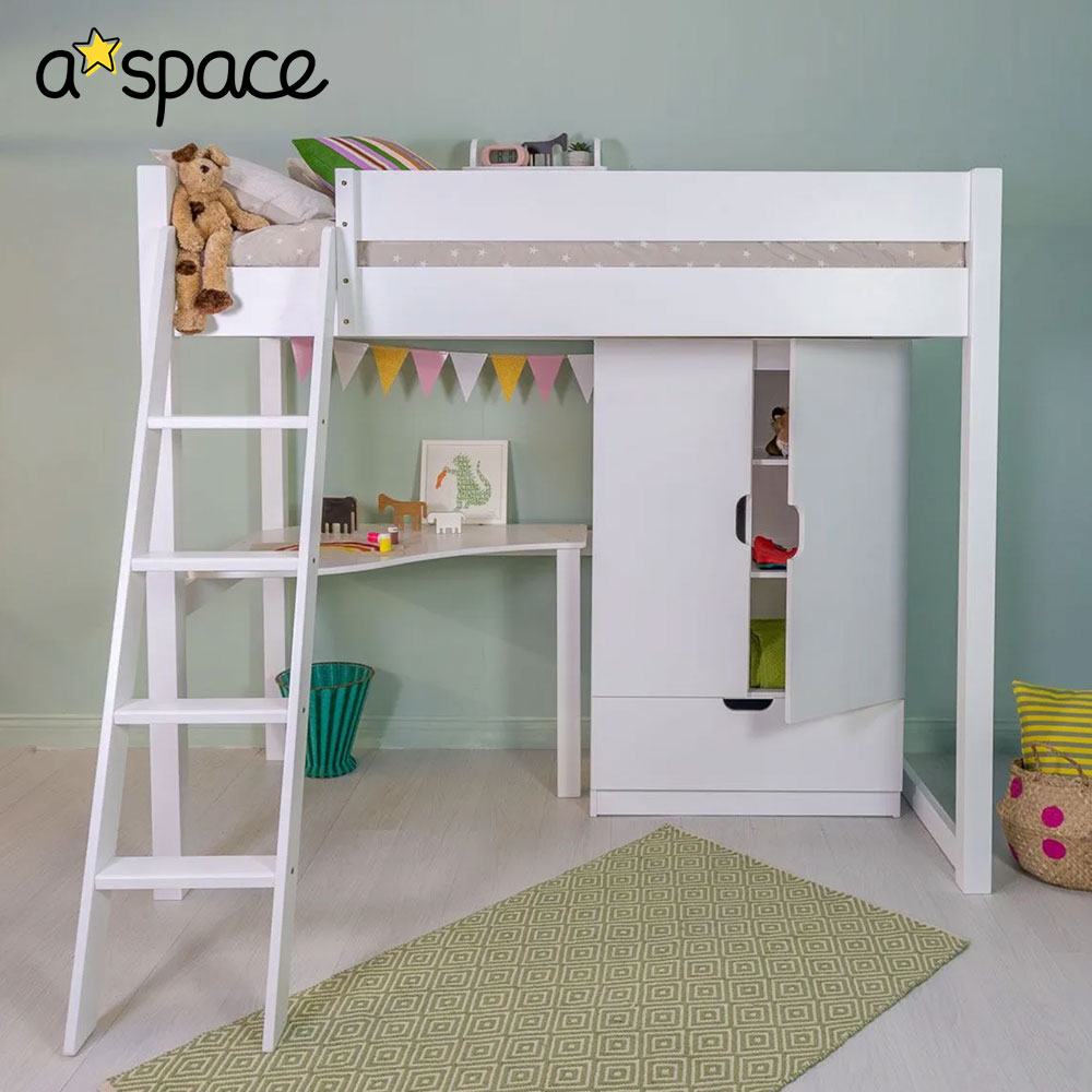 Warwick High Sleeper Bed with Wardrobe and Desk - Silk White