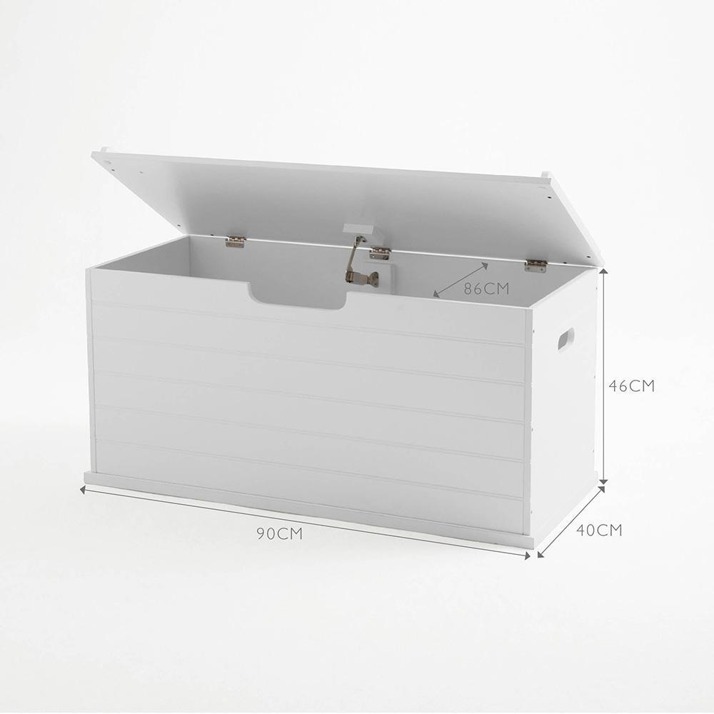 Grey large classic toy box, open, with dimension