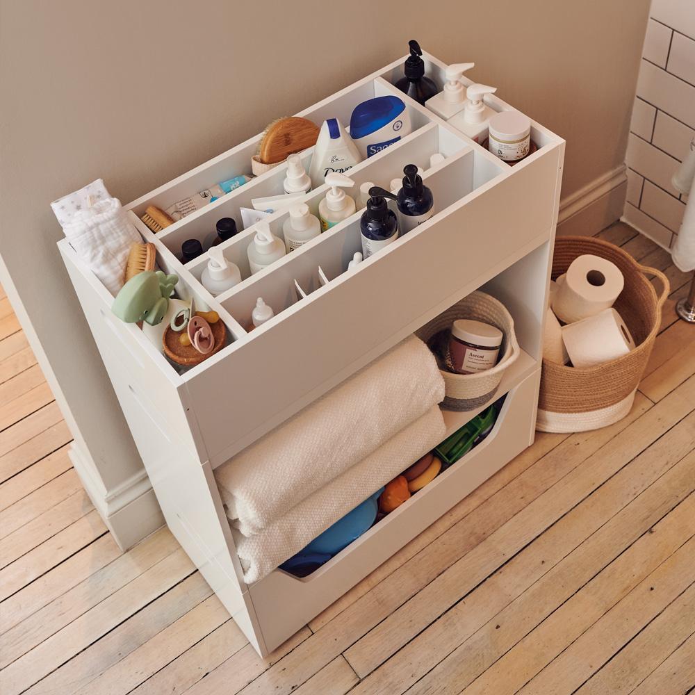 Rackham Storage Set 1 (Toy Box, Book Shelf & Tray) filled with nursery essentials