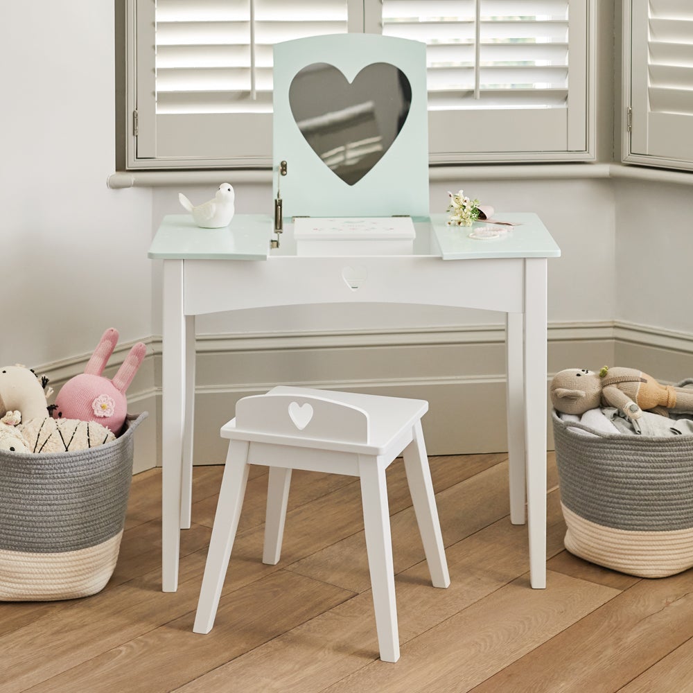 Sweetheart Dressing Table & Stool Set, Aqua Polka Dot