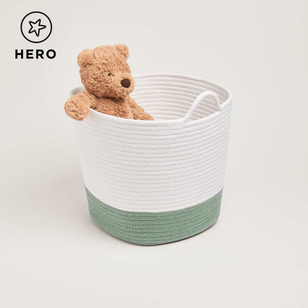 Rope Storage Basket, Ivory & Forest Green