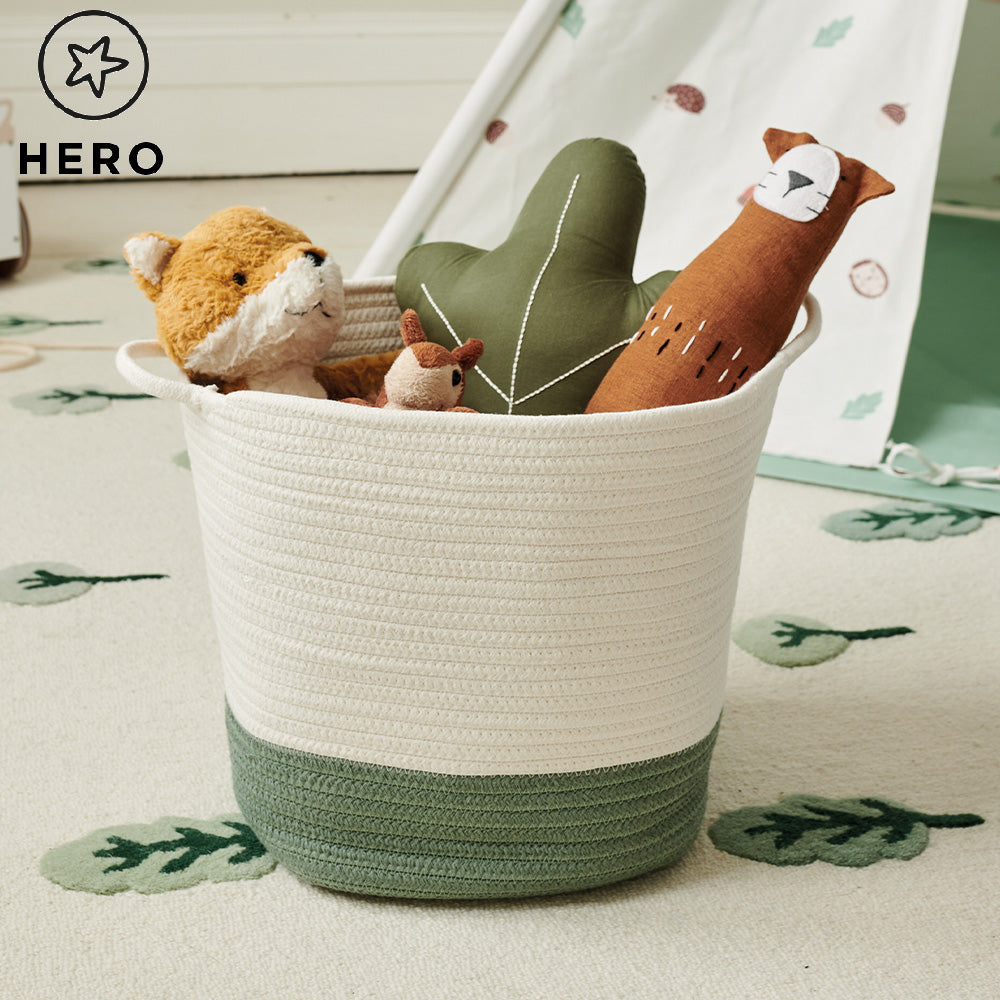 Rope Storage Basket, Ivory & Forest Green