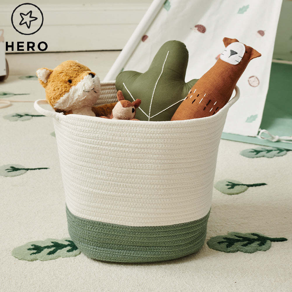 Rope Storage Basket, Ivory & Forest Green