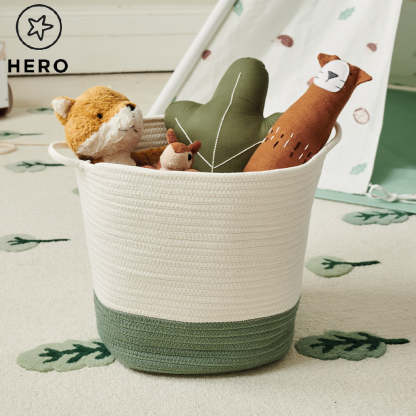 Rope Storage Basket, Ivory & Forest Green