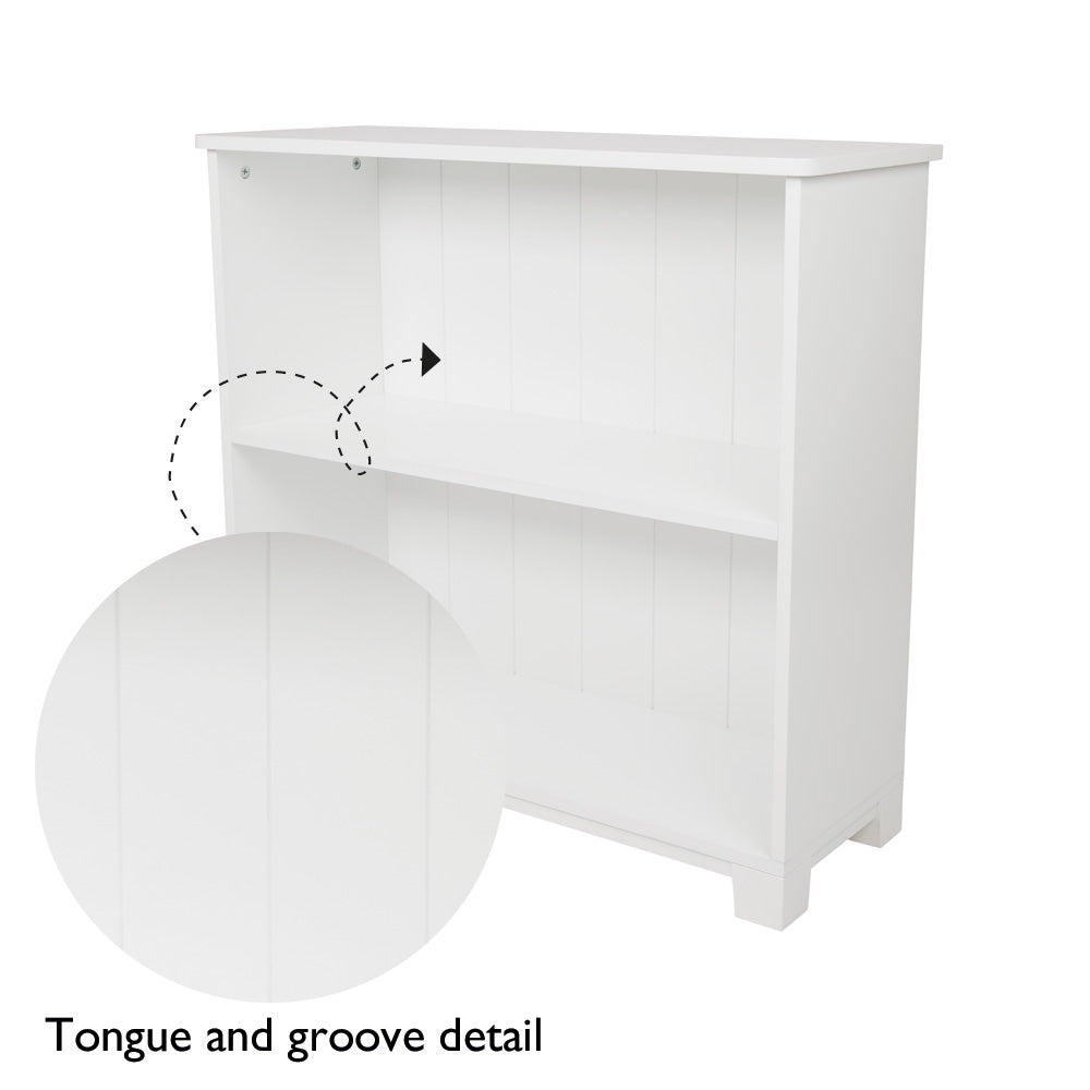 Low bookcase with tongue and groove detail