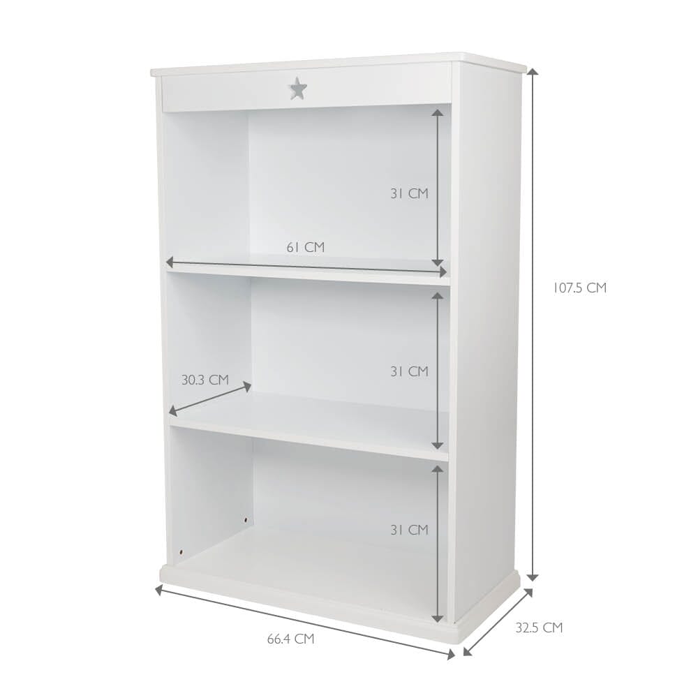 Star Bright Wooden Bookcase, White