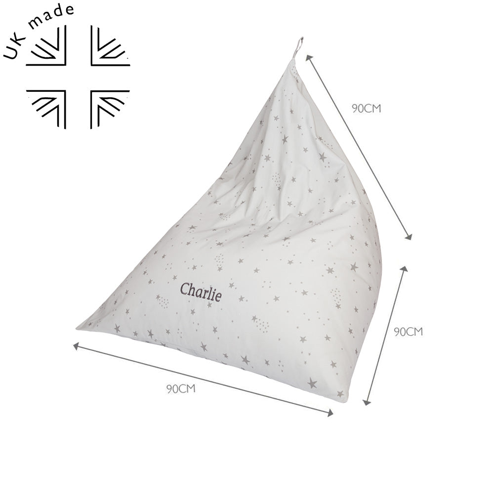 Personalised Washable Bean Bag, Grey Scattered Stars