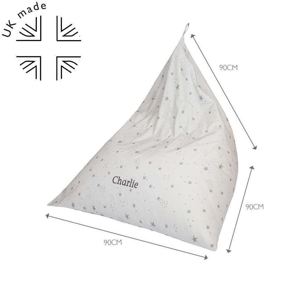 Personalised Washable Bean Bag, Grey Scattered Stars