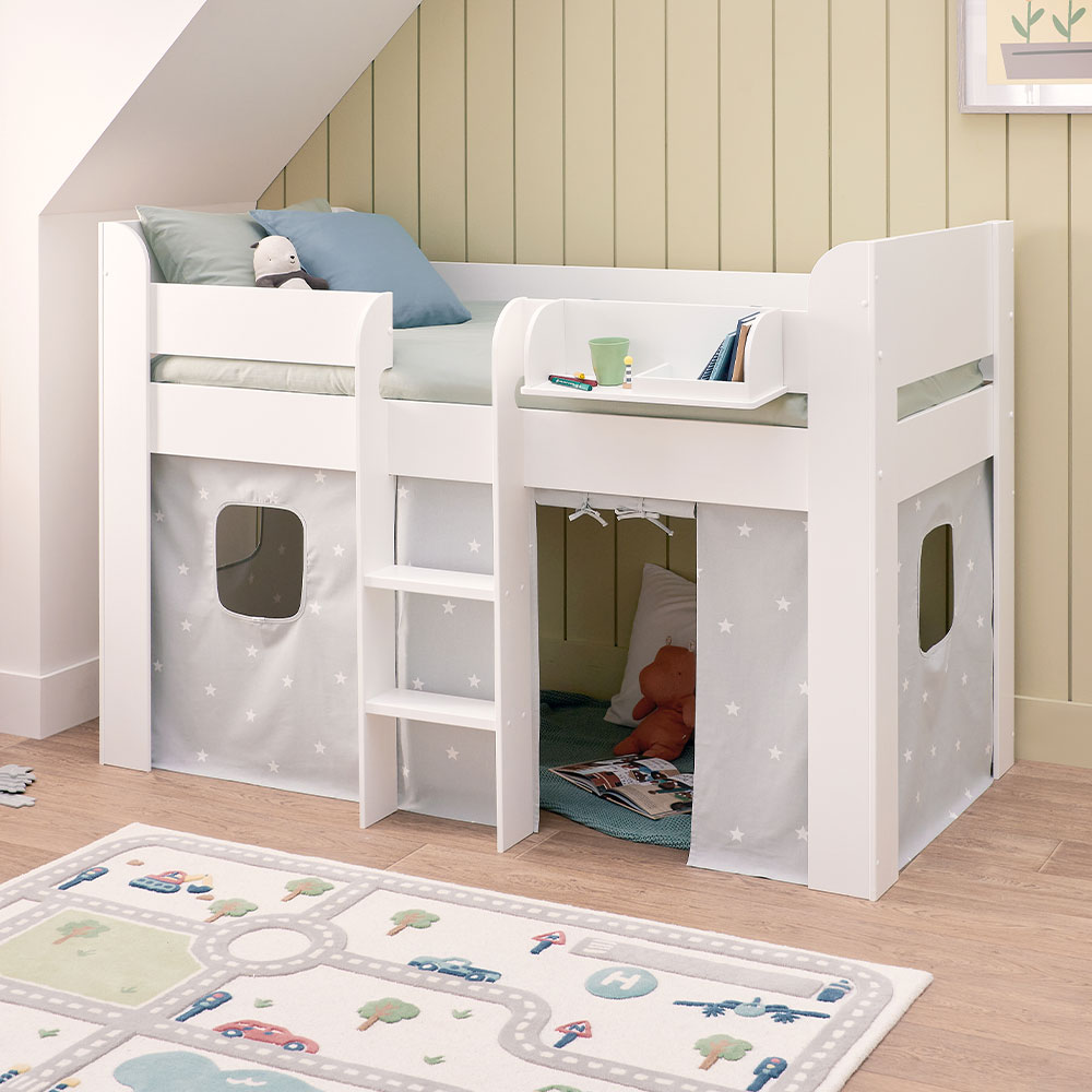 Paddington Mid Sleeper, Grey Stardust Curtains