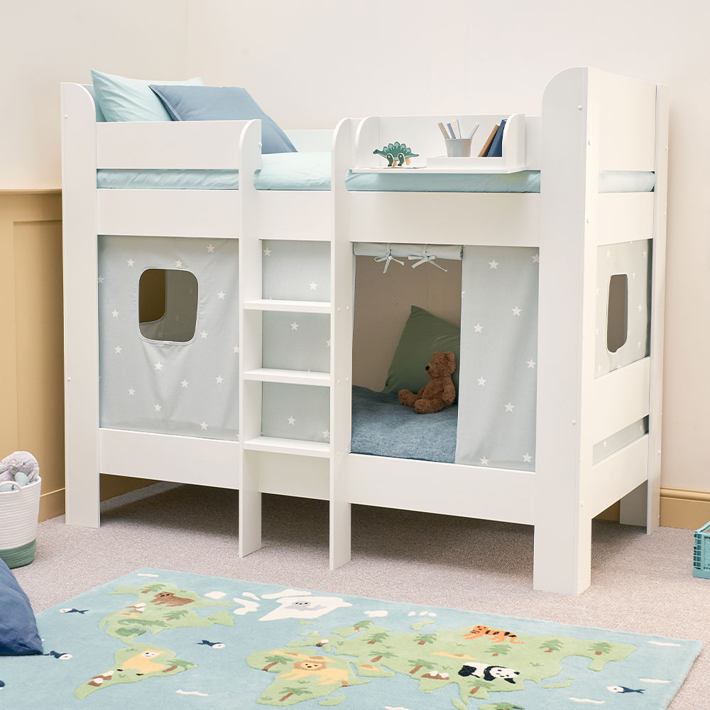 Paddington Bunk Bed, Grey Stardust Curtains