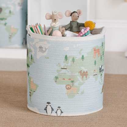 Woven Storage Basket, World Map
