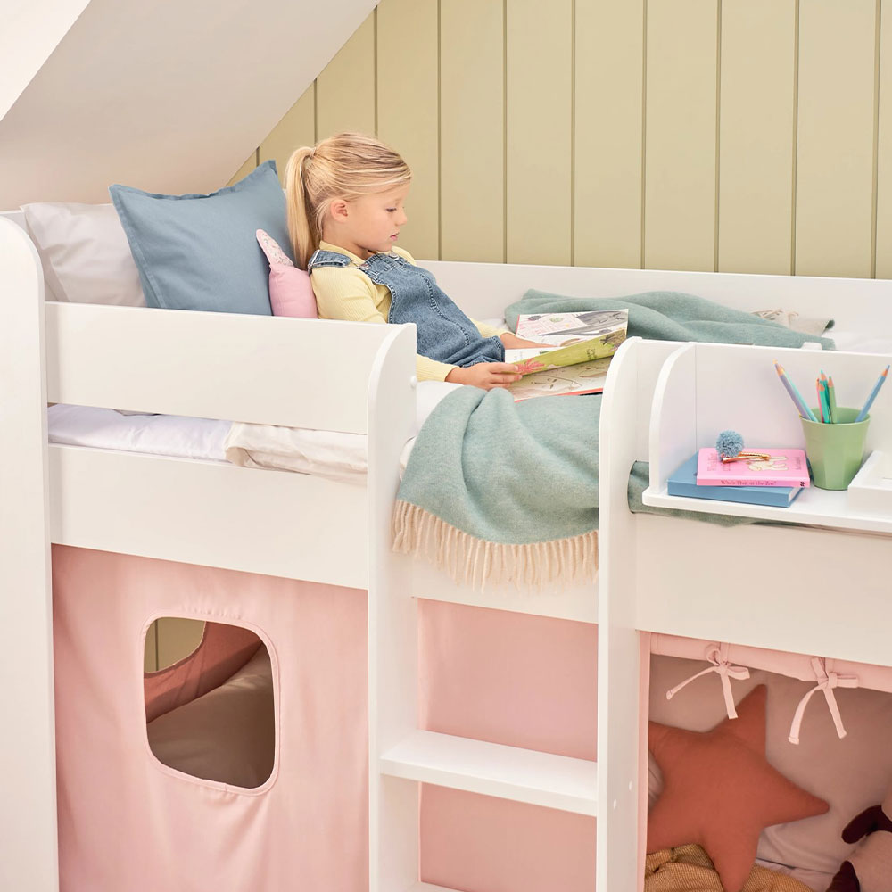 Paddington Mid Sleeper, Chalk Pink Bed Curtains