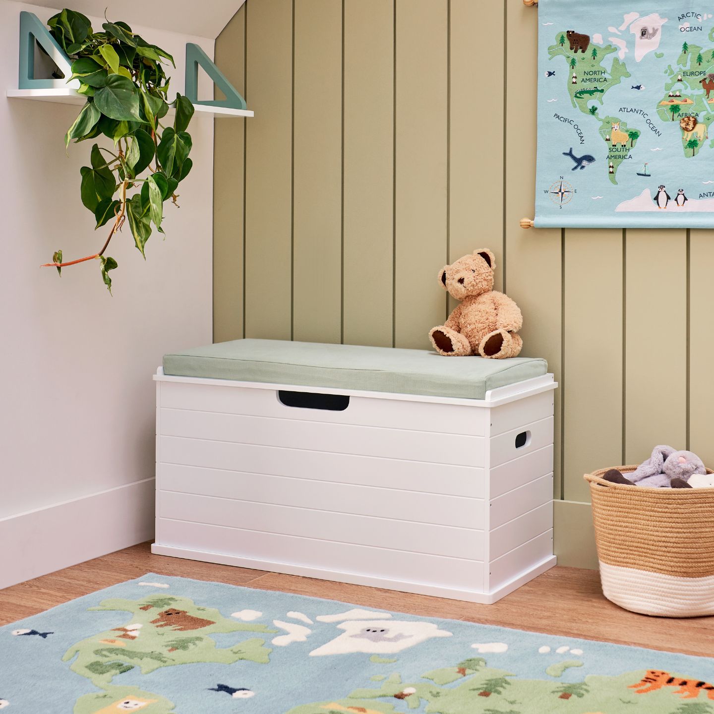 Washable Toy Box Cushion, Mint Green