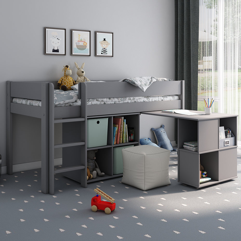 Voyager Mid Sleeper with Desk & Storage, Grey