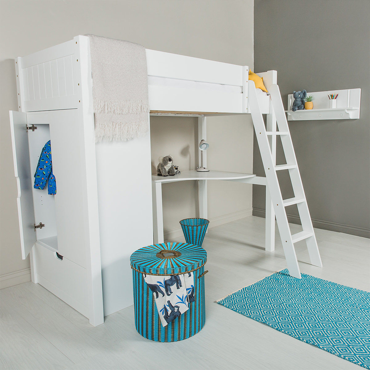 Warwick High Sleeper Bed with Wardrobe and Desk - Silk White